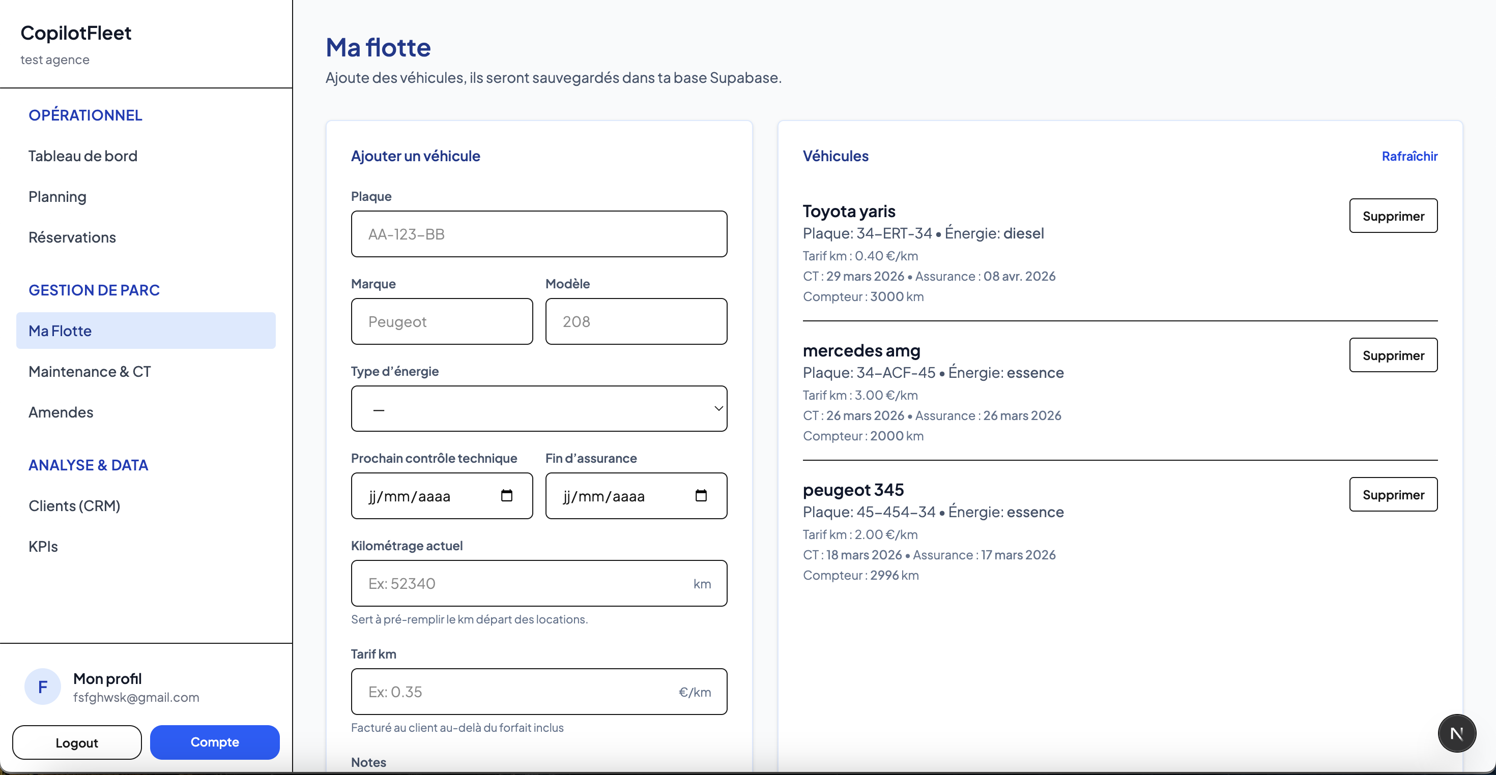 Gestion véhicules FleetPilot